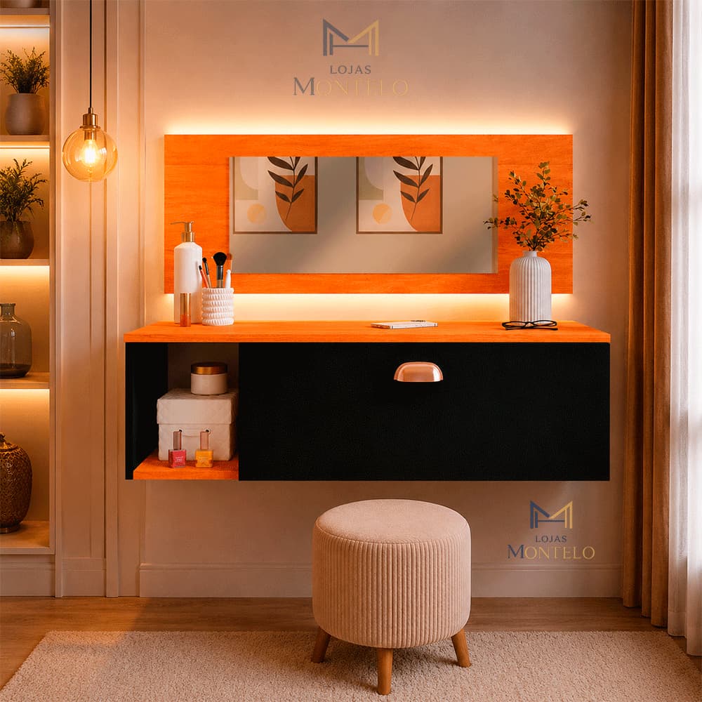 Penteadeira Camarim Suspensa COM ESPELHO, 1 Gaveta com Divisória Nichos decor organizador Make Up
