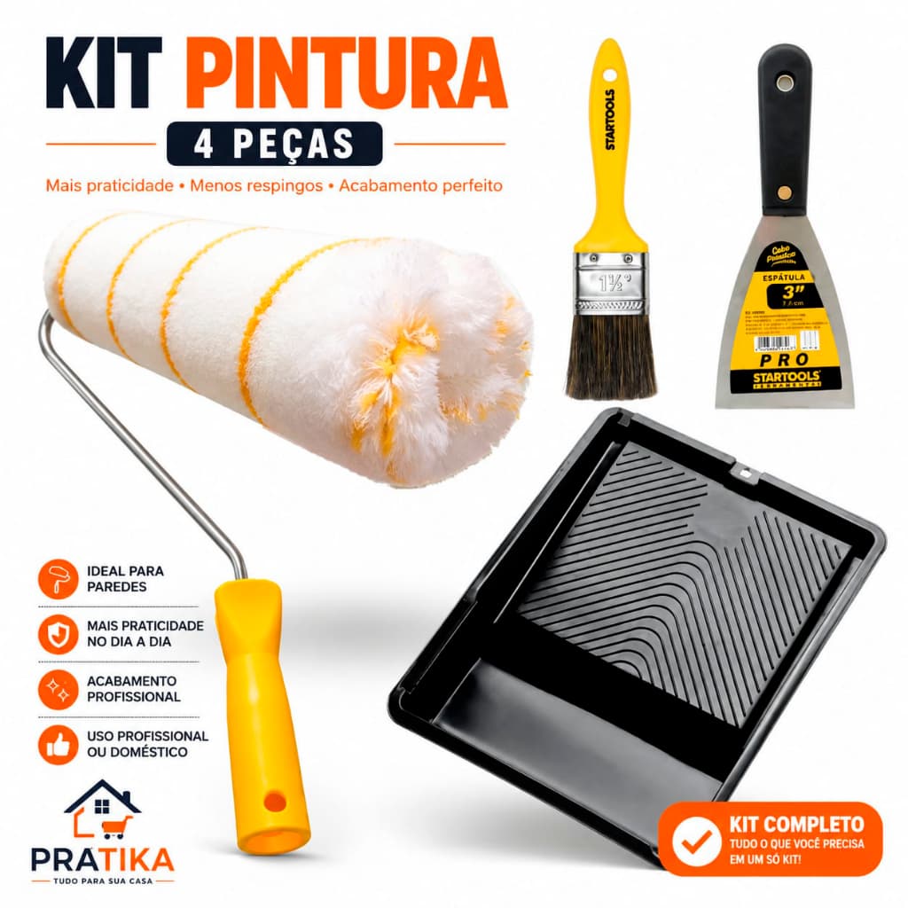 Kit Pintura Profissional Completo Rolo Anti Respingos Bandeja Pincel Espátula