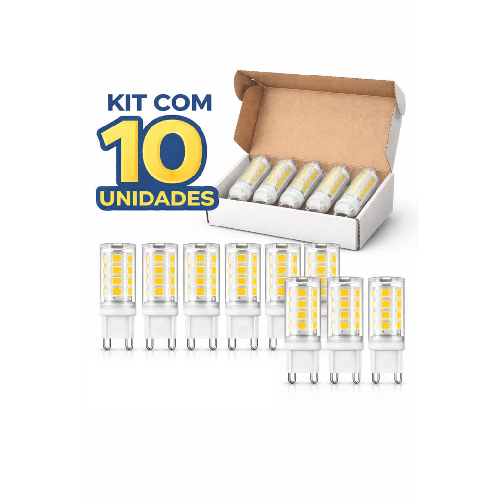 Kit com 10 Lâmpadas Led G9 Branco Quente 3000k Bivolt Halopim para Lustres Arandelas Abajures Spots