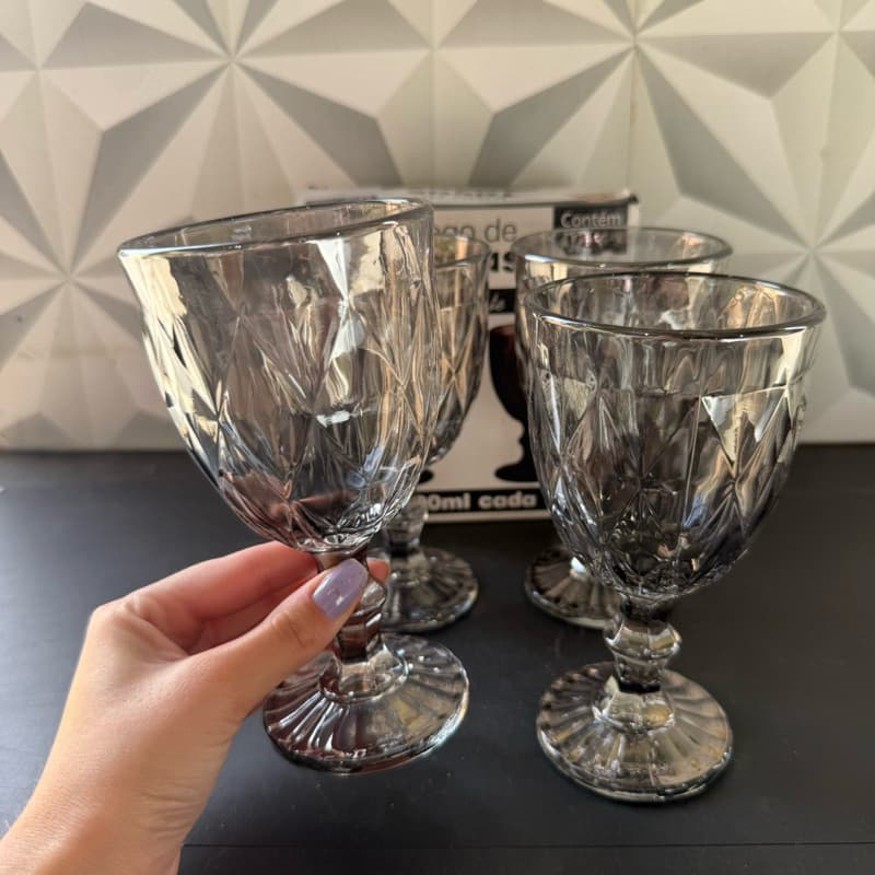 Jogo de taça de vidro preta com 4 peças 300ml Diamond kit conjunto preto taca copo de cozinha presente taças suco água