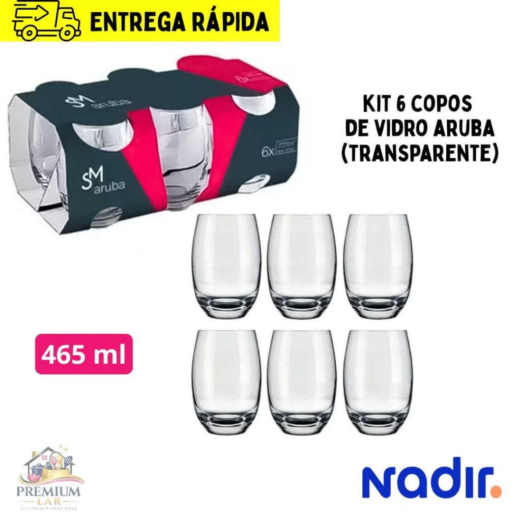 Conjunto 6 unidades de Copo Aruba Cristal (Transparente) 465ml.