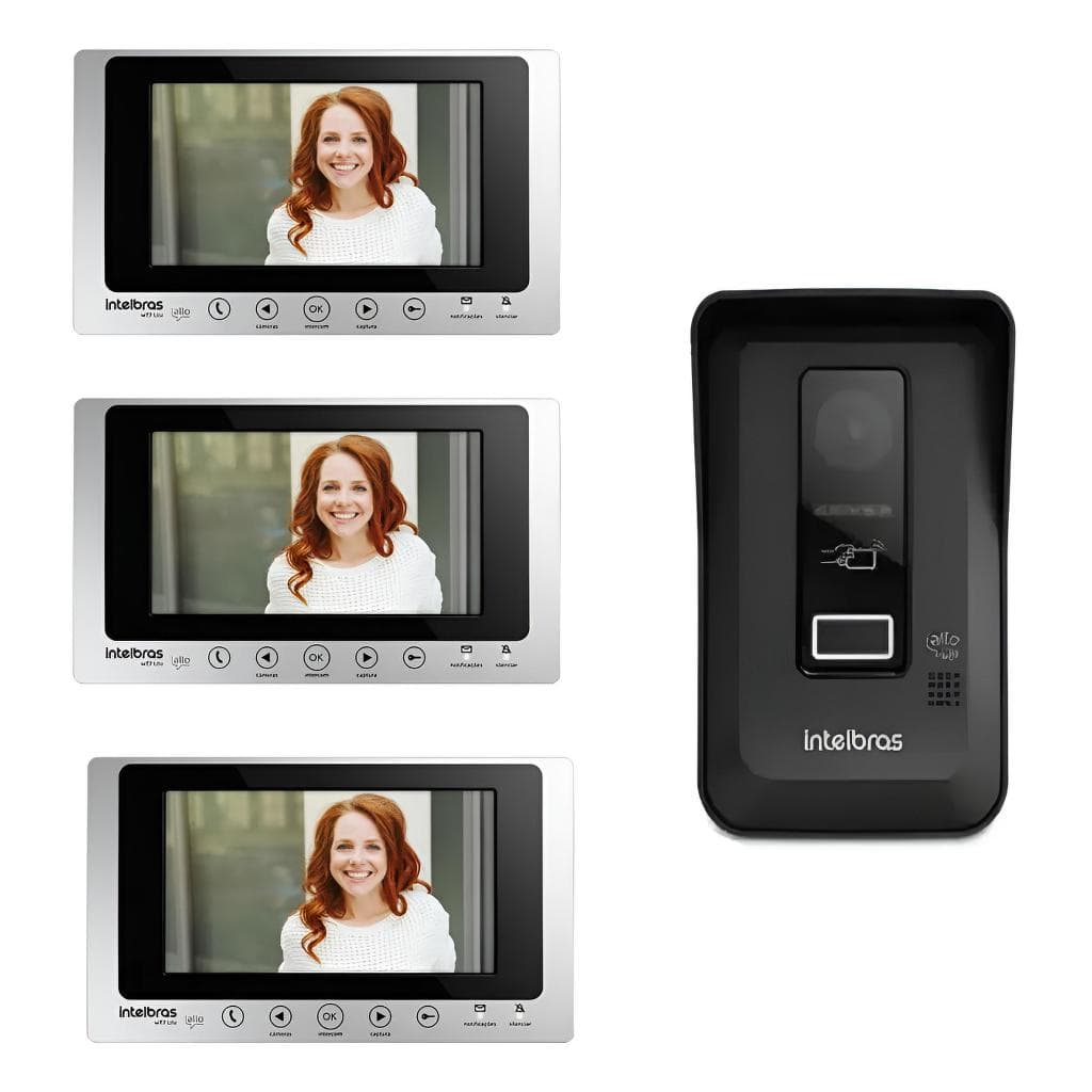Interfone Video Porteiro Wi-fi Wirelles Via App Intelbras Allo Wt7 Lite 3 Modulos Internos
