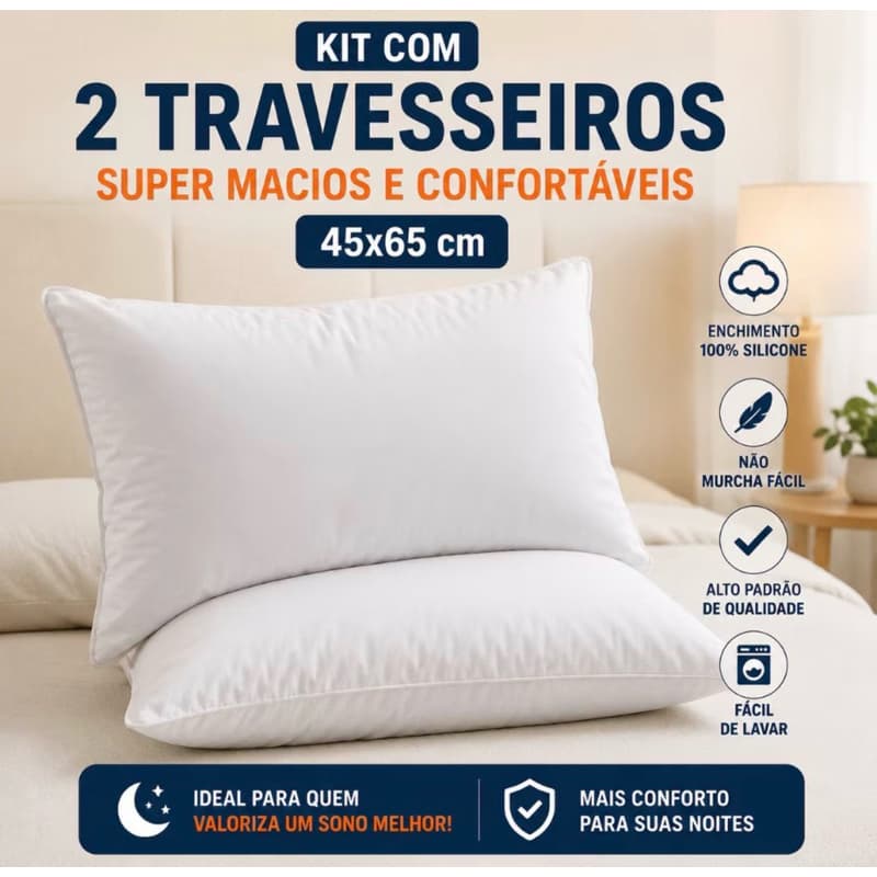 Kit 2 travesseiros de SILICONE  45cm X 65cm