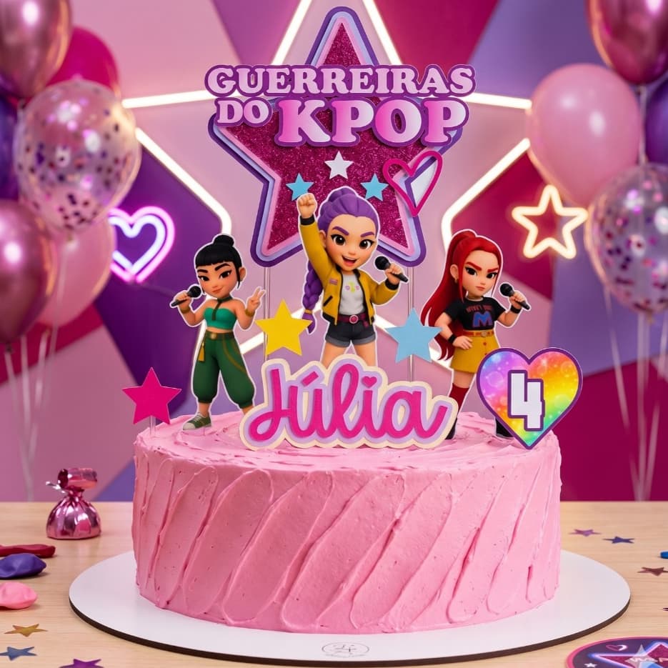 Topo de Bolo Guerreiras do Kpop- Topper Guerreiras  Kpop  Huntrix Personalizado com Nome e Idade