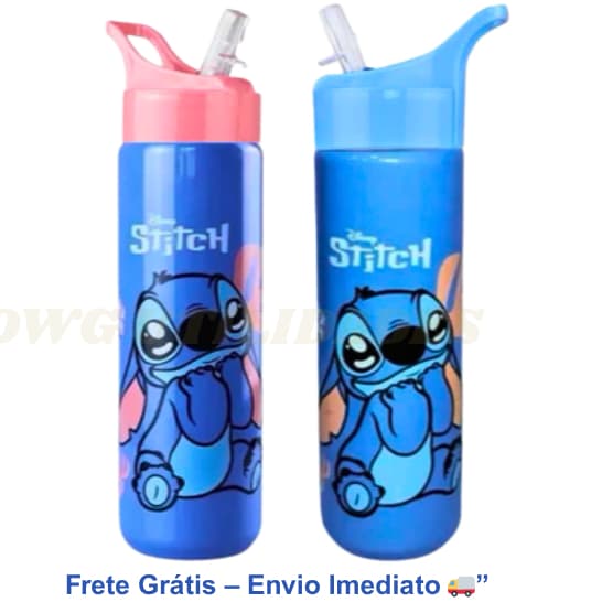 Garrafa Infantil Stitch Água Squeeze Garrafinha com Canudo Escolar Passeio