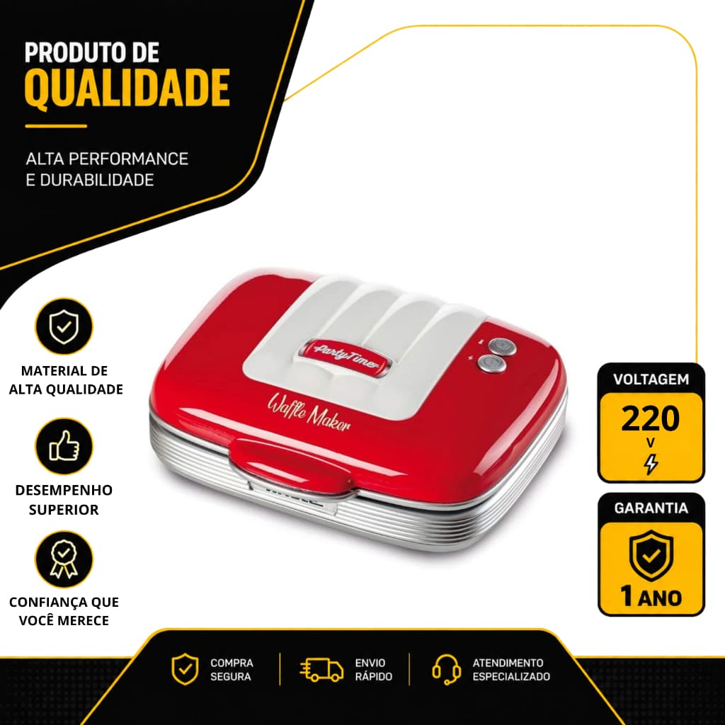 MÁQUINA DE WAFFLE ARIETE PARTY TIME RETRÔ 700W VERMELHO 220V 00C197300ARBR