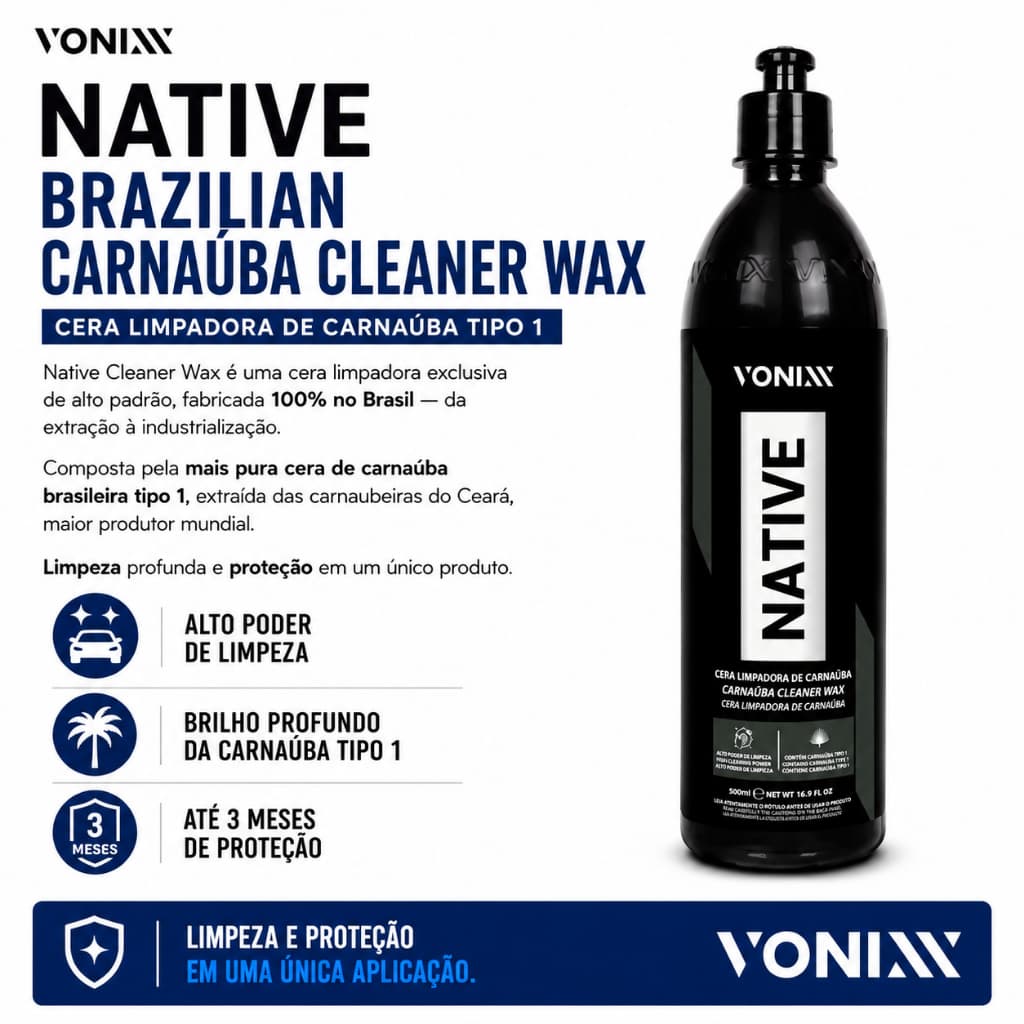 Native Cleaner Wax 500ml Vonixx Cera Automotiva Para Carros