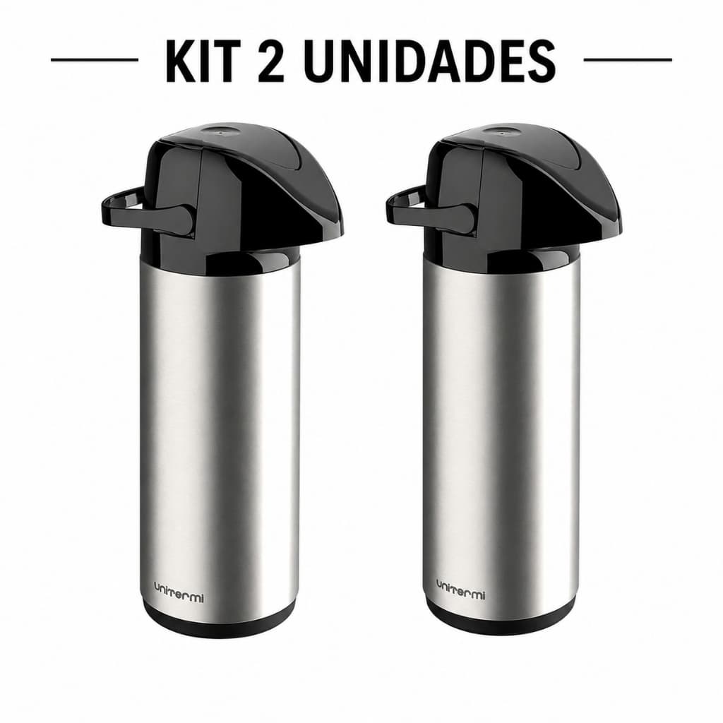 Kit 2 Garrafas Térmica Unitermi Verona Inox 1L Café, Chá e Água Quente/Frio