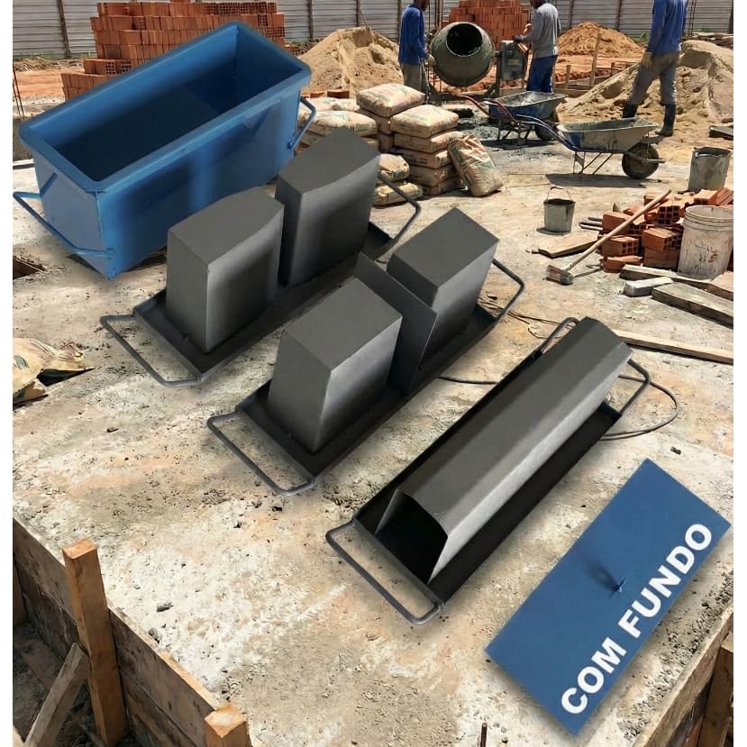 Kit Formas para Bloco de Concreto Estrutural Canaleta e Meio bloco 14 x 19 x 39 COM FUNDO Cimento
