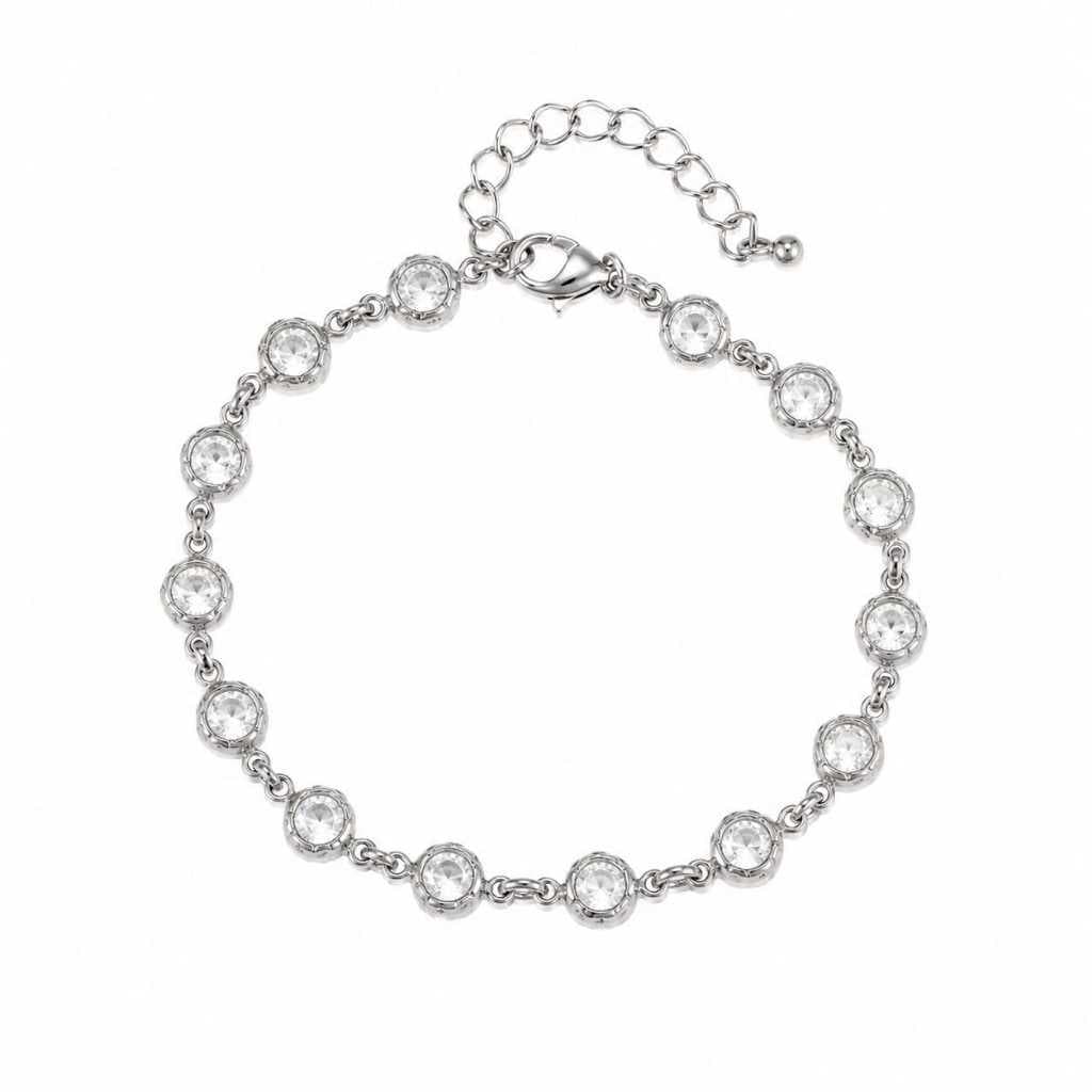 Pulseira Ponto de luz Aço Inox Feminina Pedrinhas Zircônia Luxo Delicada Brilhante Riviera Ajustável