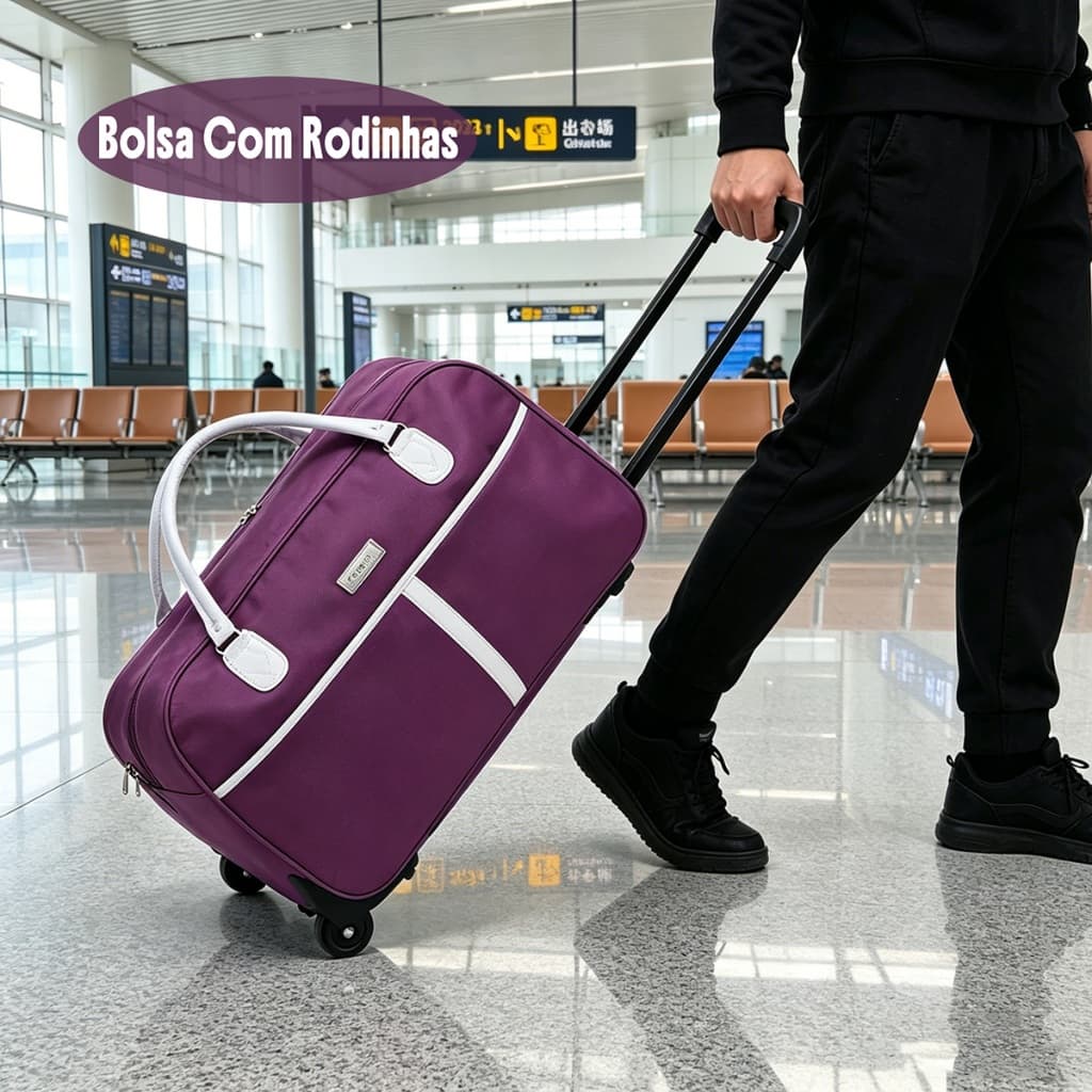 Bolsa Mala Roxo/Preto/Azul Marinho Viagem Tecido C/ Alça na frente E Rodinhas