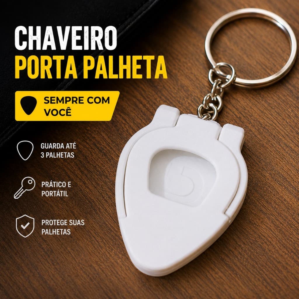 Chaveiro Porta Palheta para Guitarra Violão Presente Criativo Músico 3D