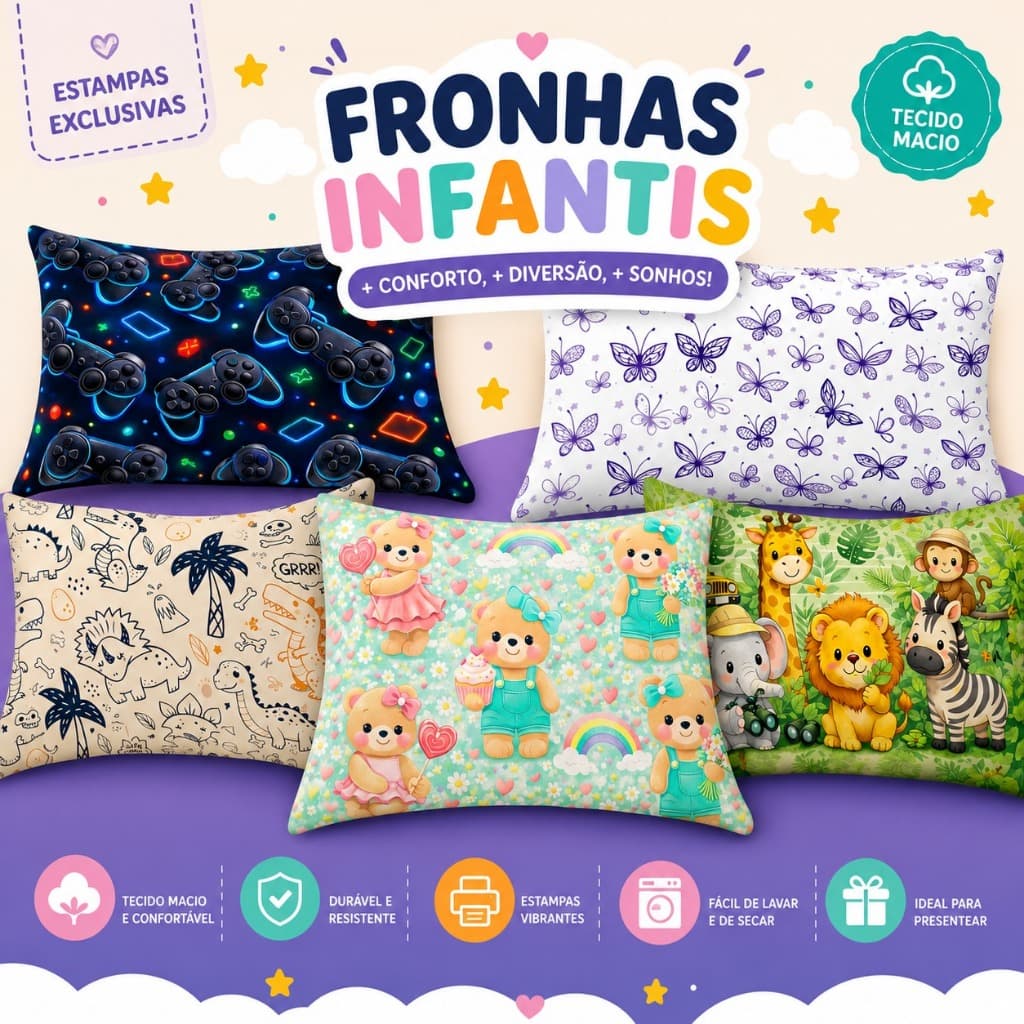 Fronha Estampada Infantil Micropercal 400 Fios 70cm x 50cm