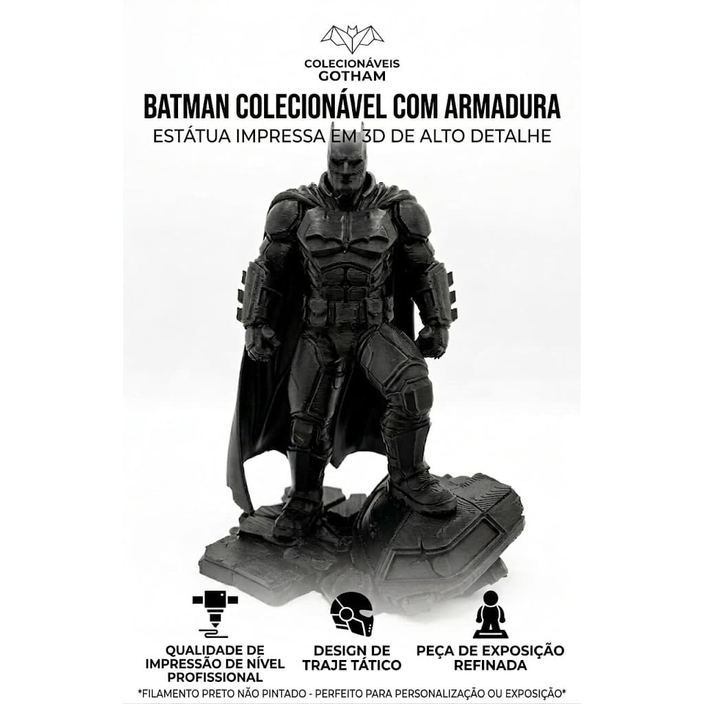 Estátua Batman Armadura Action Figure Colecionável Impressão 3D 15cm - Decoração Geek DC Comics