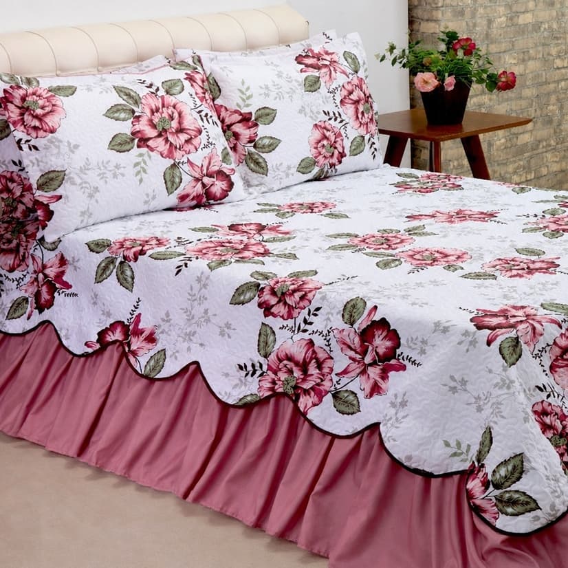 Kit Colcha Belize Casal Queen Cobre Leito Rosa 03  peças Promoção !