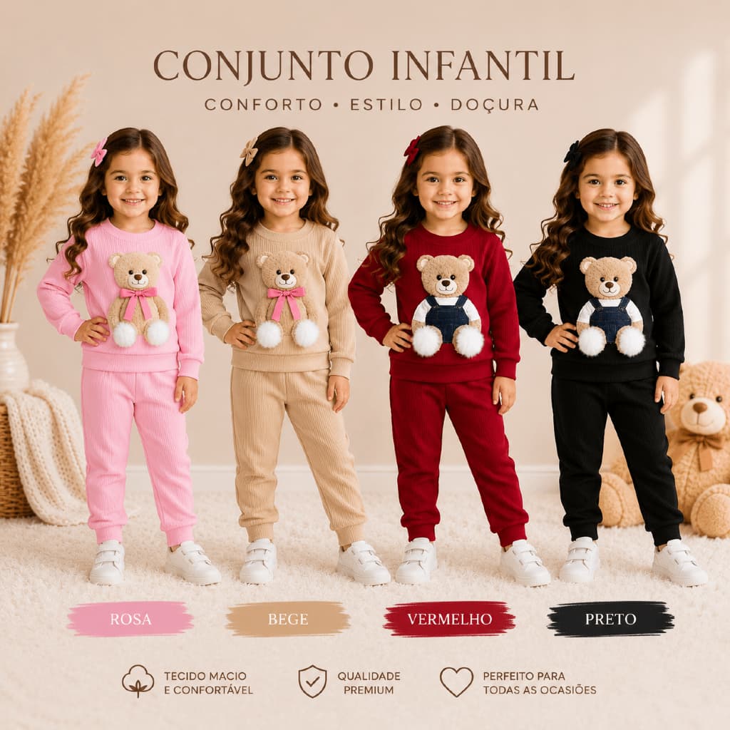 Conjunto infantil ursinho para meninas inverno