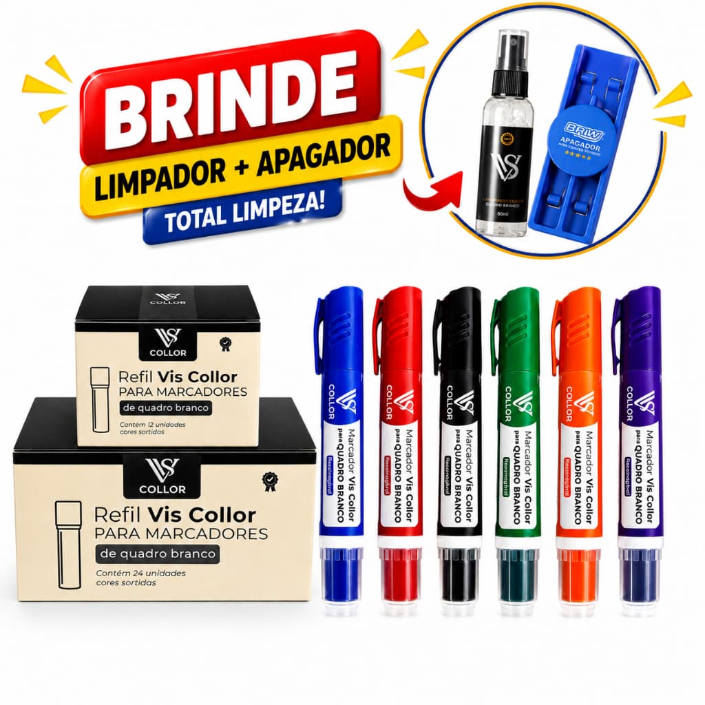 6 Pincel Marcador Para Quadro De Escola Lousa+ 36 Recargas Extras+Apagador e Limpador -GRATIS