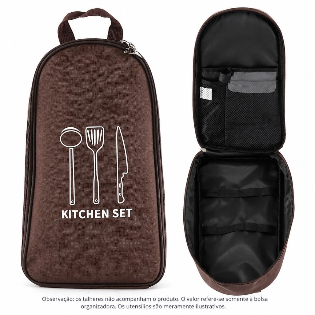 Bolsa Organizadora de Talheres e Utensílios Cozinha para Camping Churrasco Estrada Pesca Esportiva