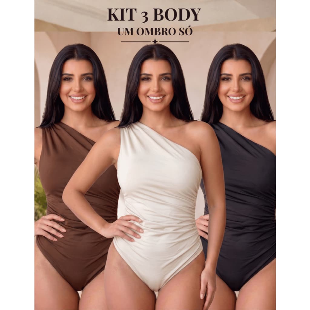 Kit 3 Body Suplex Feminina Plissado Mula Manca Regata Forro Um Ombro Tecido Grosso Tendencia