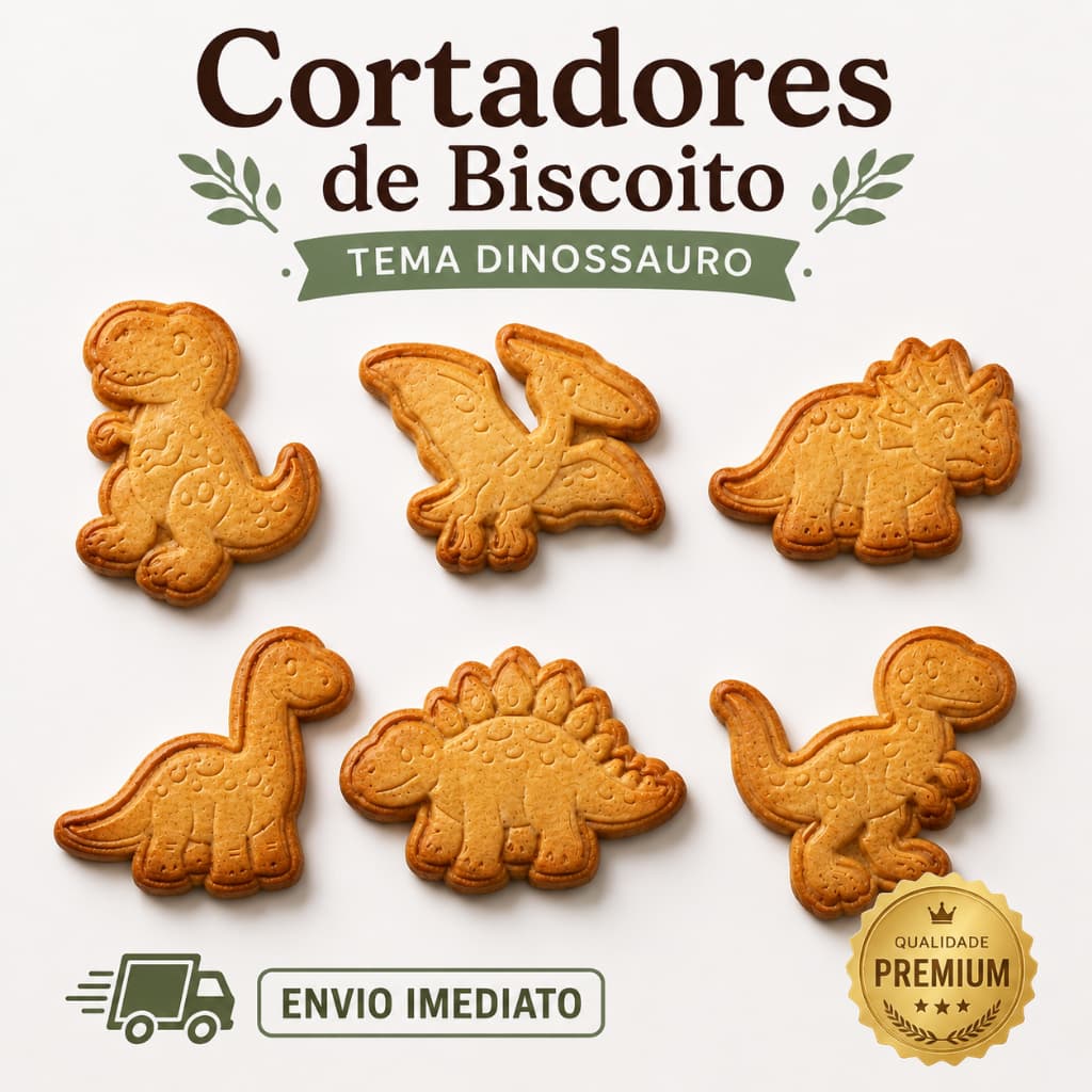 Kit 6 Unidades Cortadores de Biscoitos Dinossauros Confeitaria Profissional Lembrancinha