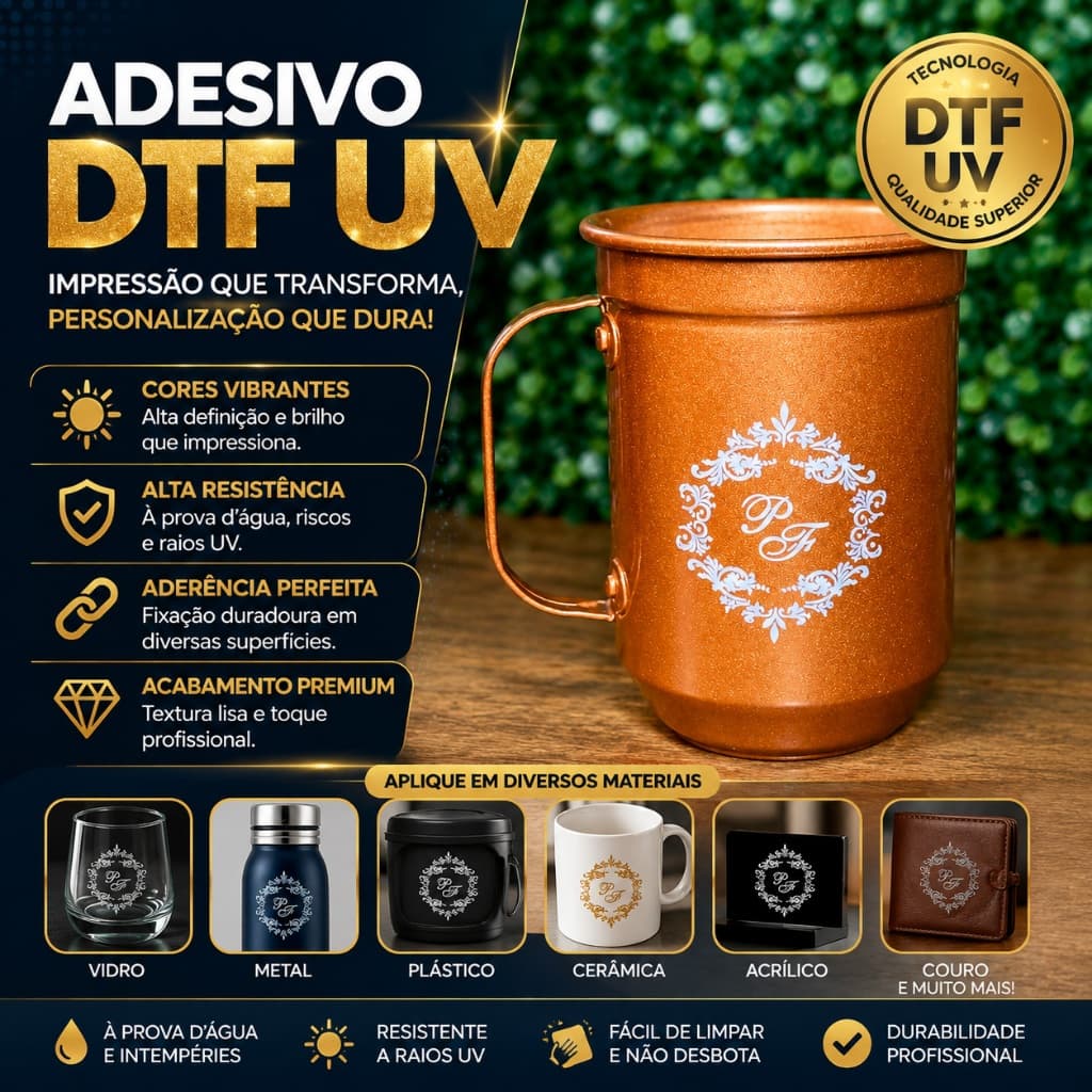 Adesivo DTF UV 5x5cm Logo | Monograma Permanente e Impermeável Para Copos, Porcelanas e Decoração