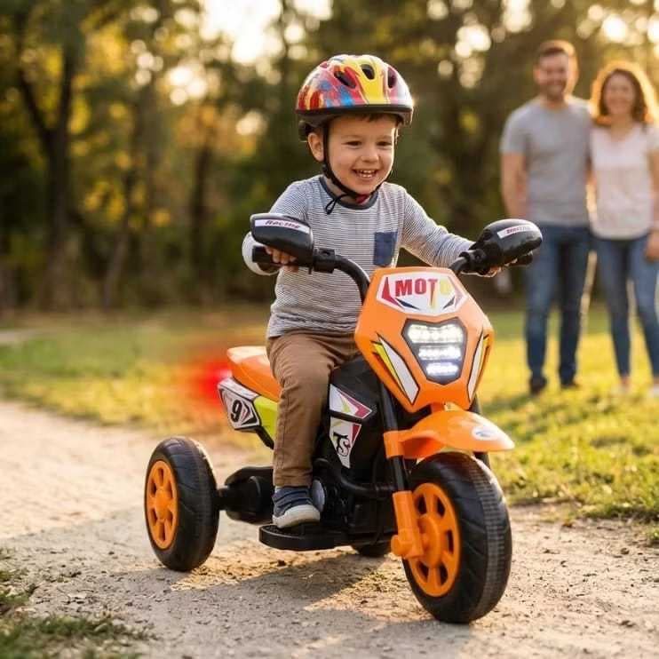Moto Elétrica Infantil Laranja Farol Led Acelerador Pedal Ré