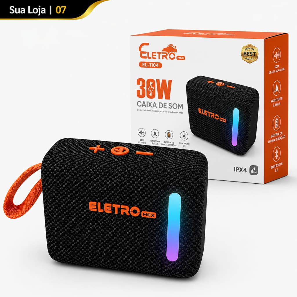 Caixa de Som Bluetooth Portátil LED A Prova D'agua com Alça