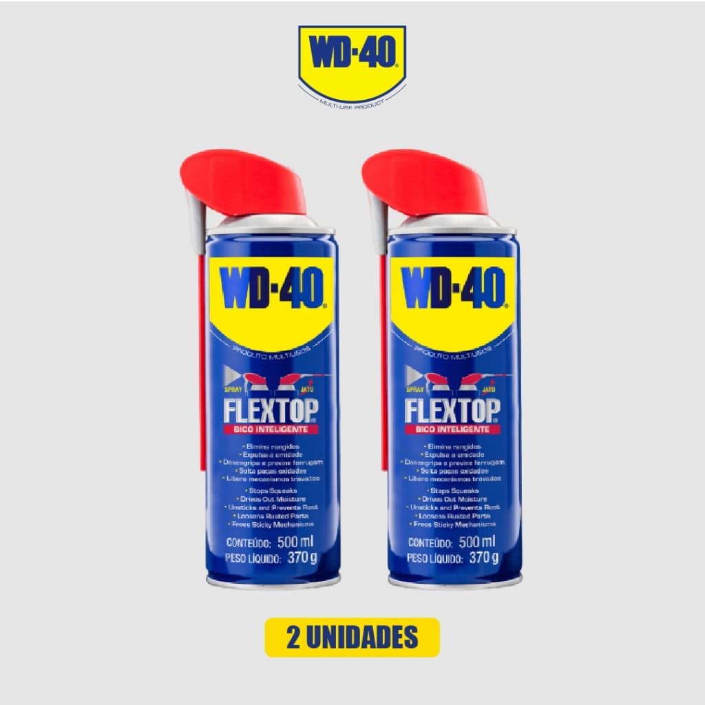 KIT 2 Lubrificante WD-40 FLEXTOP Multiusos - Desengripante - Ação 4 em 1 - Bico Inteligente - 500ml
