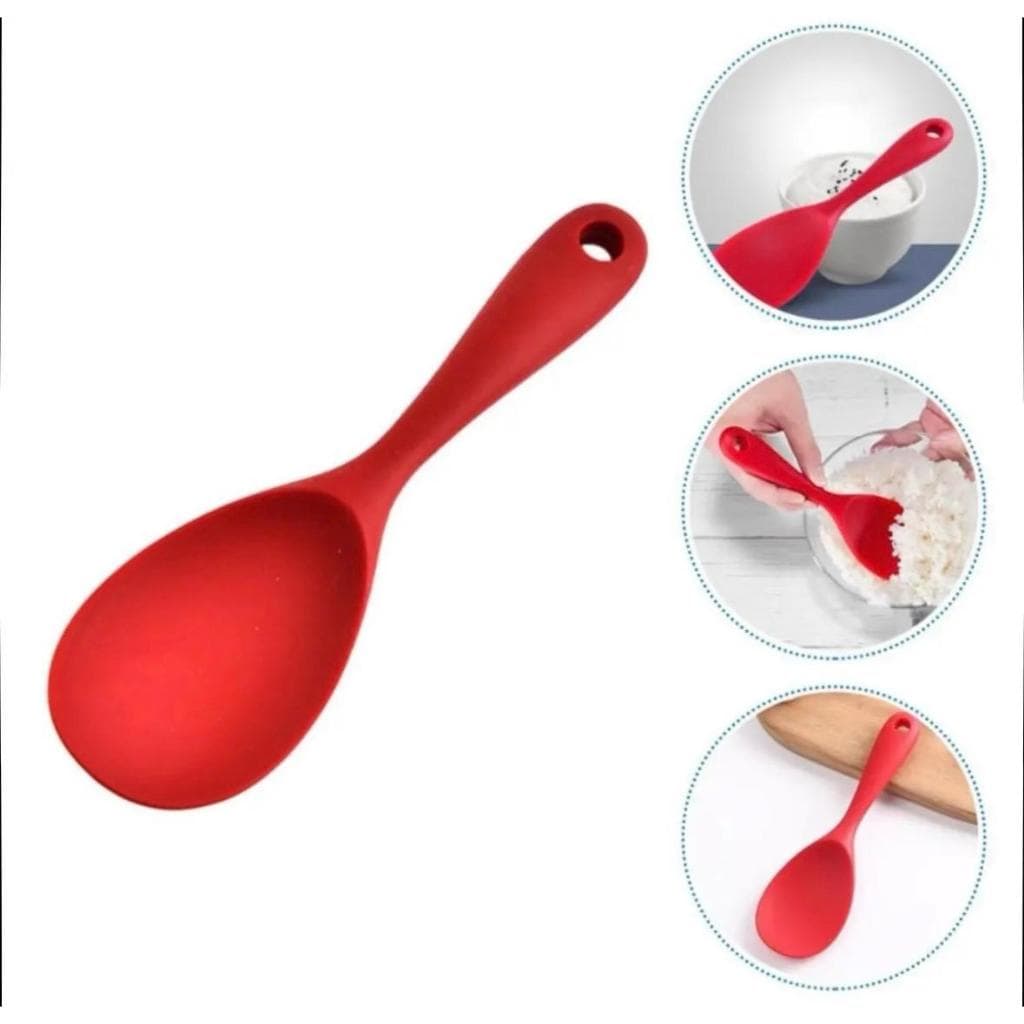 Colher Em Silicone  22,5 cm Para Arroz E Molho Cozinha Vermelho