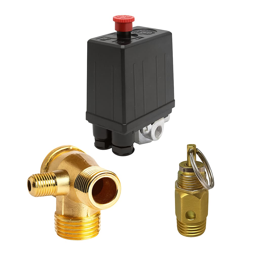 Kit Instalação Pressostato 80/120 4 Vias Botão e Válvula de Retenção e Válvula de Segurança
