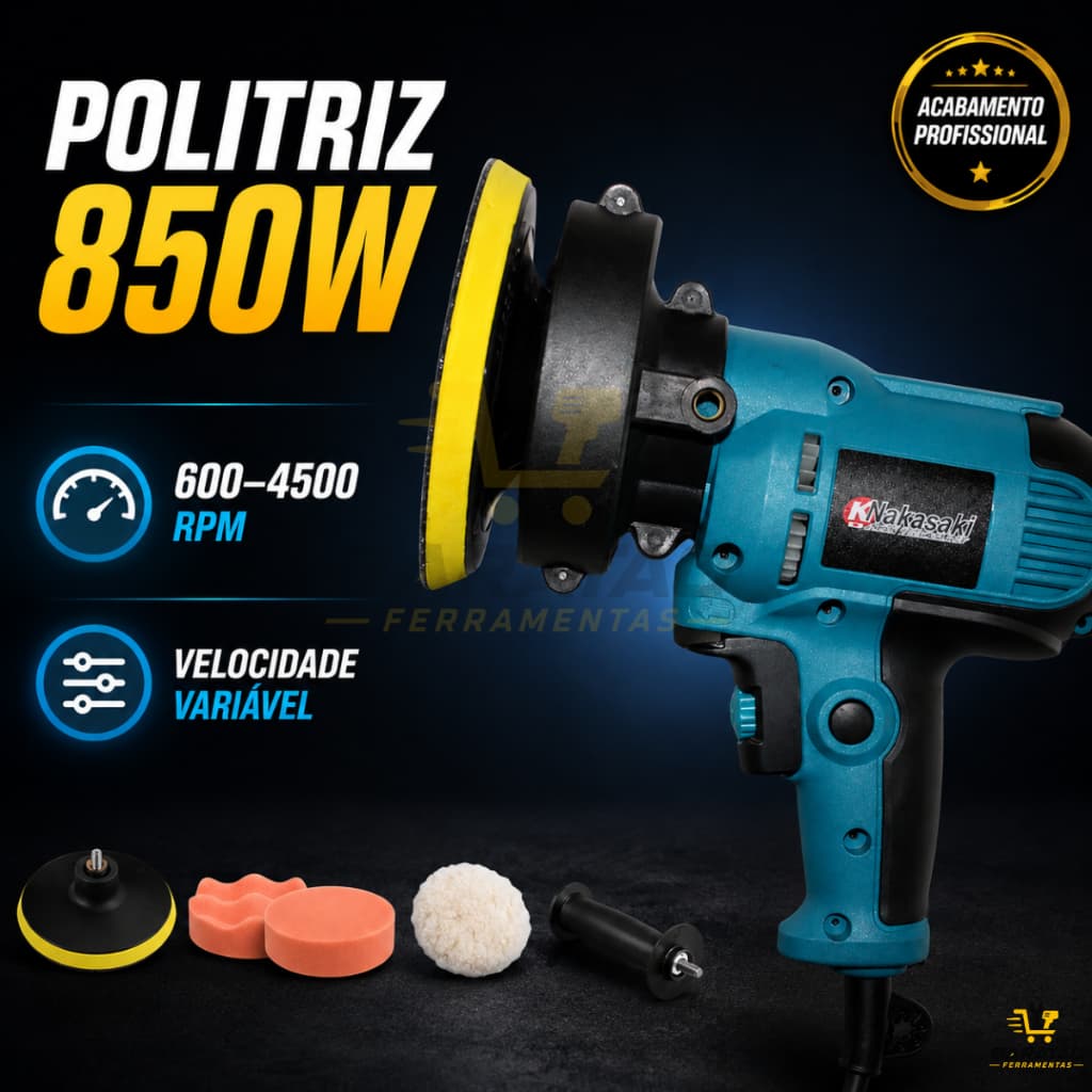 Polidor Nakasaki 850W 5 Polegadas Politriz Pequena Lixadeira de Mão Multifunções Alta Potência