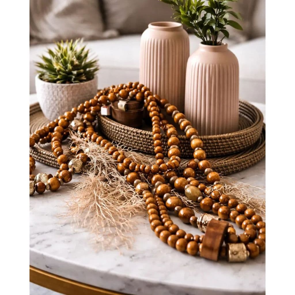 Colar De Mesa Grande Grosso Madeira/pedraria Decoração Sala