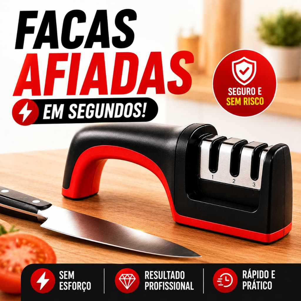 Amolador de Facas Profissional 3 Estágios Afiador Manual Cozinha Antiderrapante