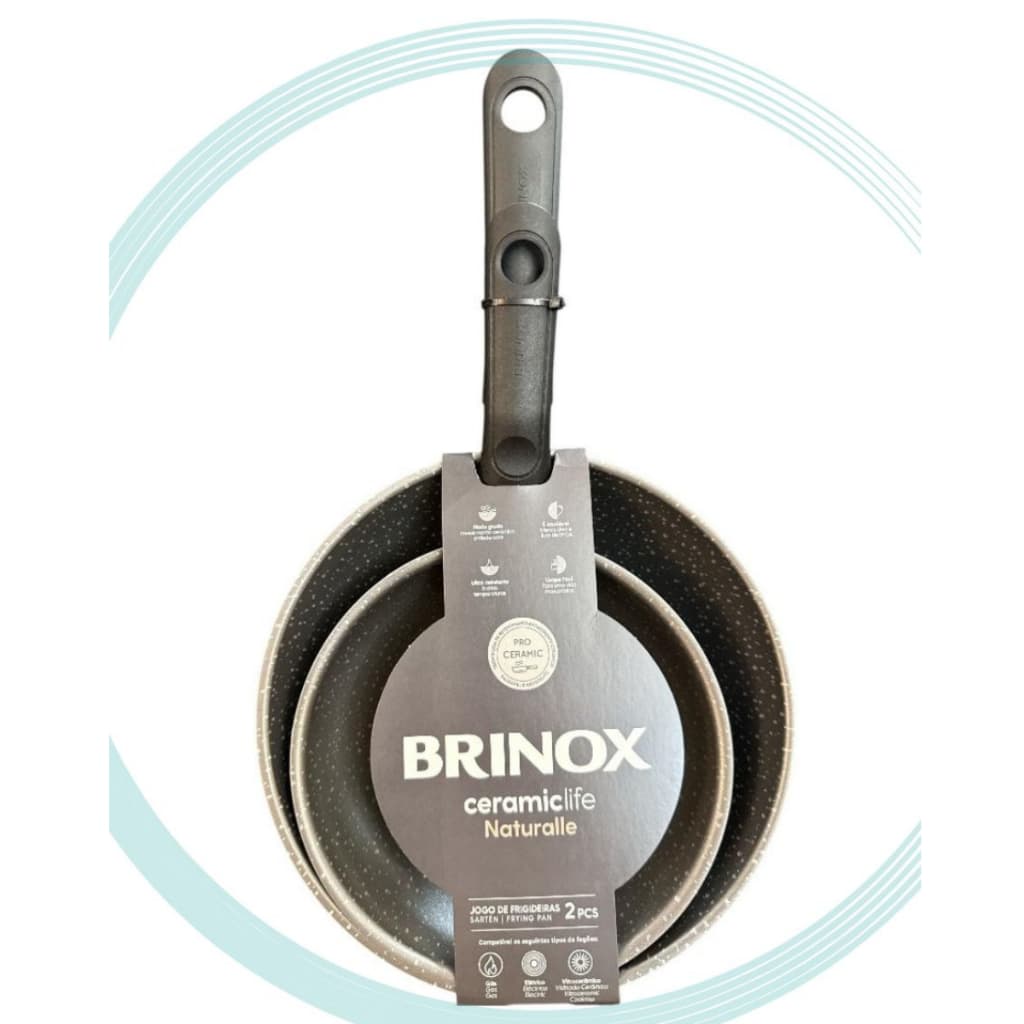 Frigideira 2 Peças Antiaderente Cerâmica Brinox  Ø20cm e Ø16cm Preto