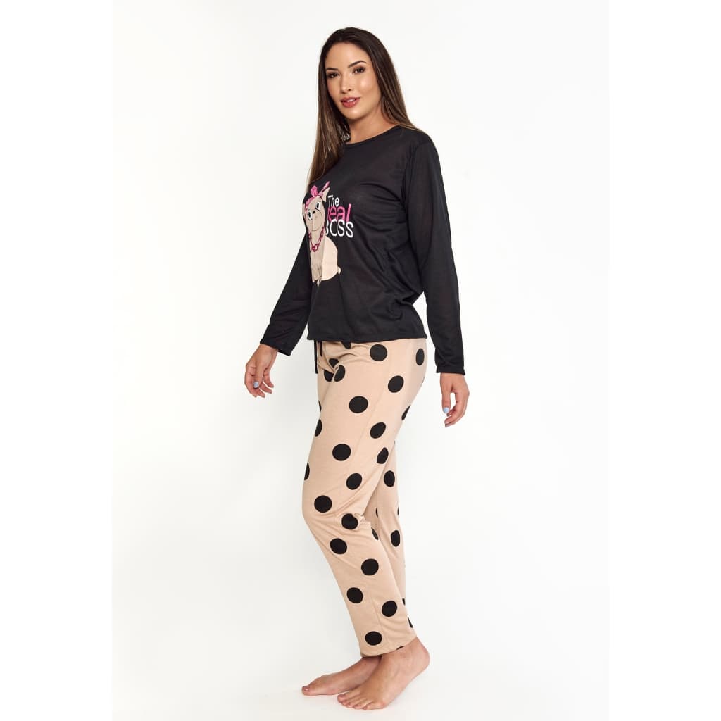 Pijama Feminino Manga Longa Para Dormir Conjunto Adulto Inverno Conforto Macio