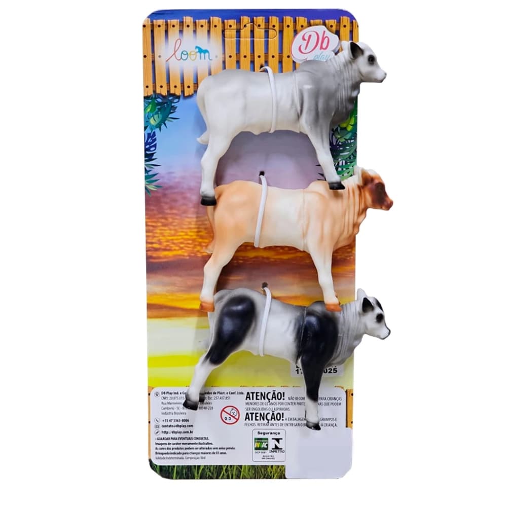 Animais Fazenda DB Play Cartela Com 3 Peças Vinil - Escolha o Modelo: Boi, Vaca, Bezerro, Cavalo