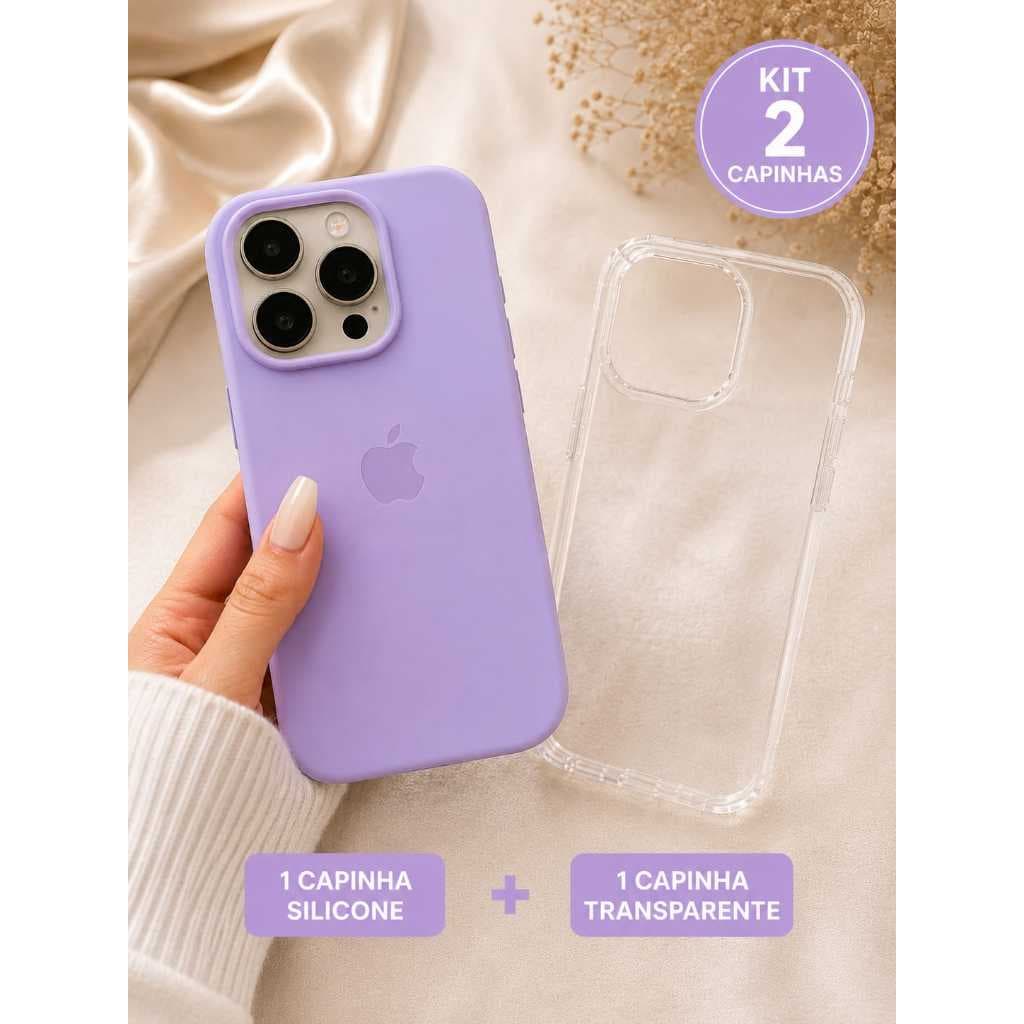Capa Case Silicone + Transparente Iphone 2 Capinhas Compatível Iphone 11 12 13 14 15 16 17 ProMax