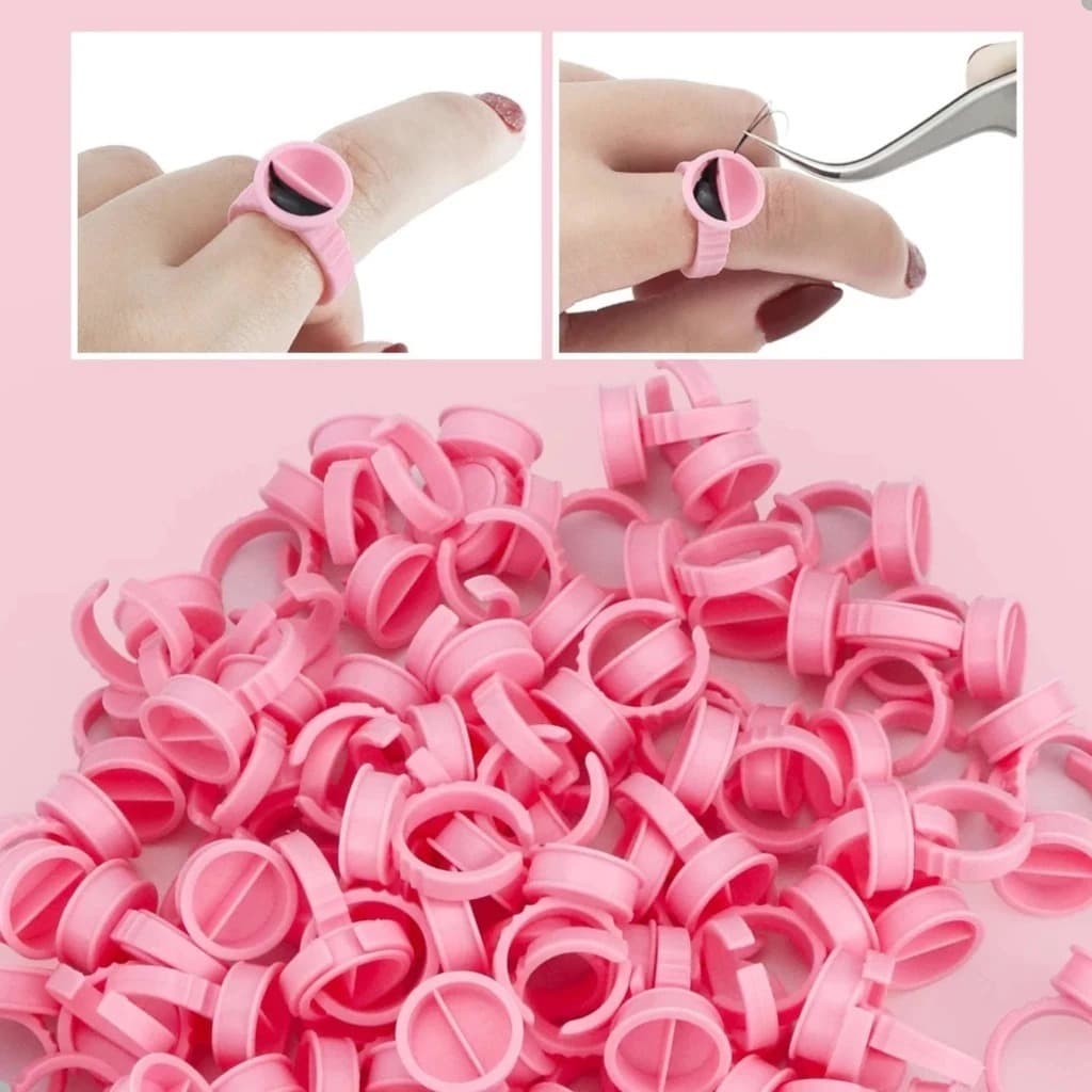 Anél Descartável com 100 unidades Para Extensão De Cilios rosa ou branco henna