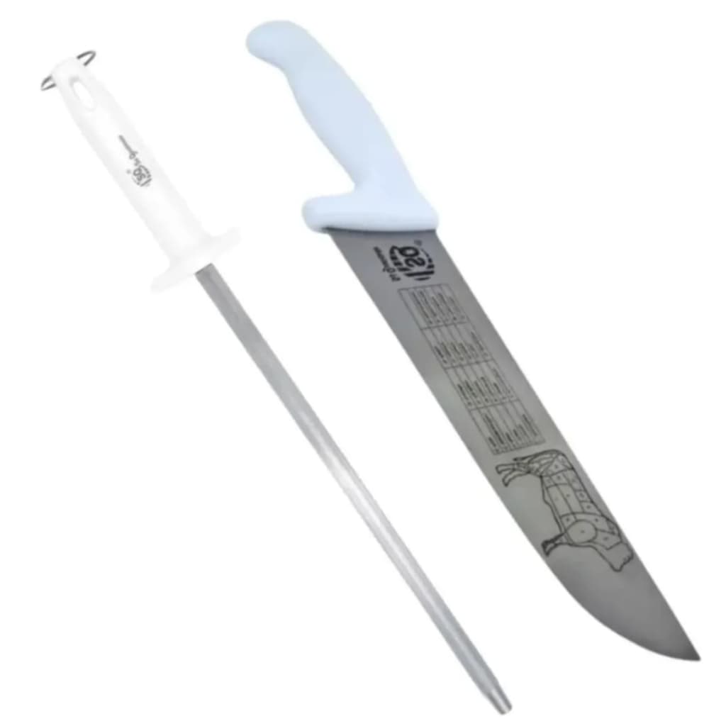 Kit Chaira / Afiador E Faca 12 Açougueiro Profissional Sq