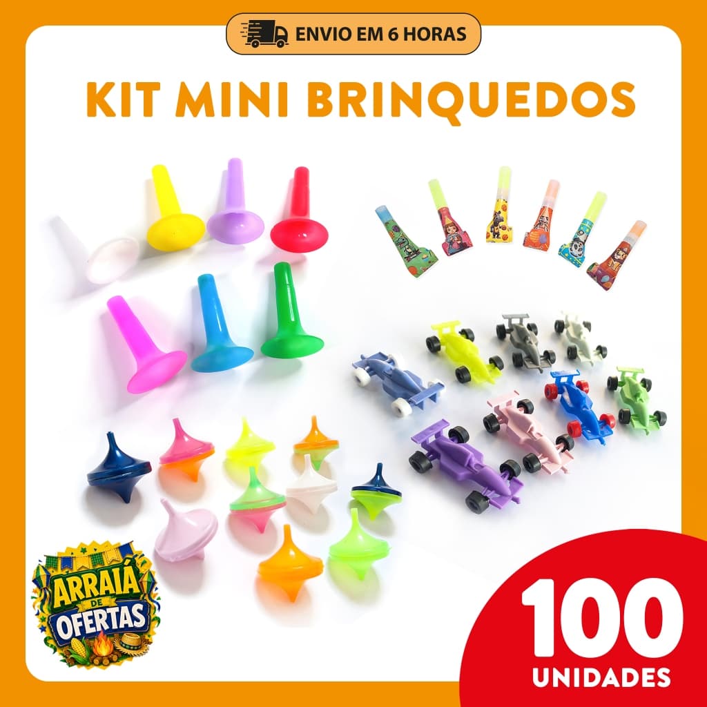 Kit 100 Mini Brinquedos Lembrancinha, Prenda Festa Junina, Infantil, Sacolinha Surpresa, Aniversário