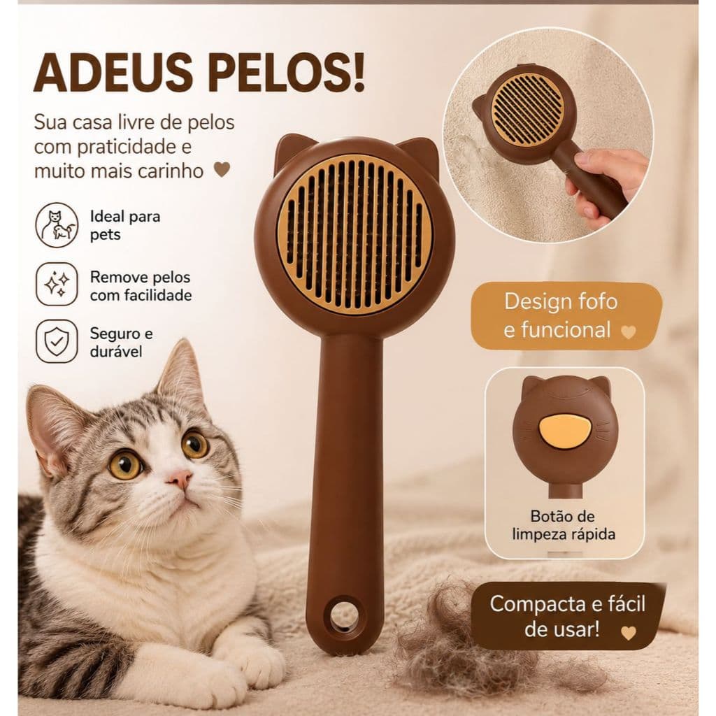 Escova Pet Rasqueadeira Pet Tira Pelos Pra Cachorro E Gatos