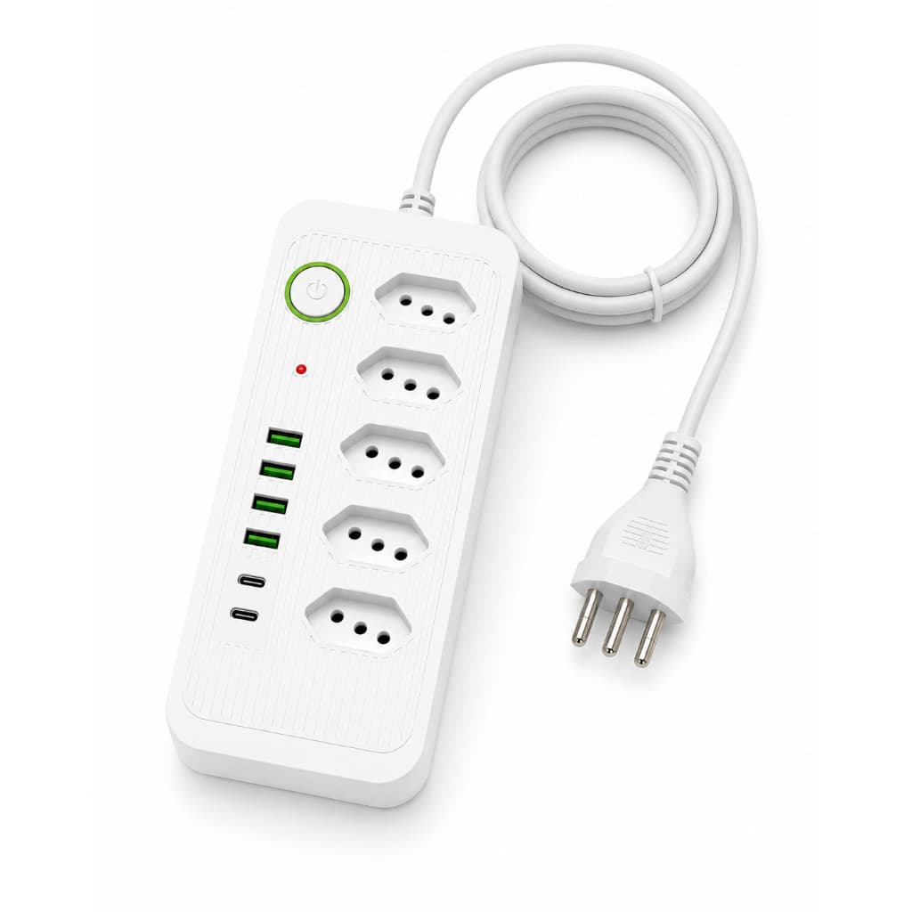 Regua Extensão De 5 Tomadas + 4 Usb + 2 Tipo-c 2 Metros Filtro de linha