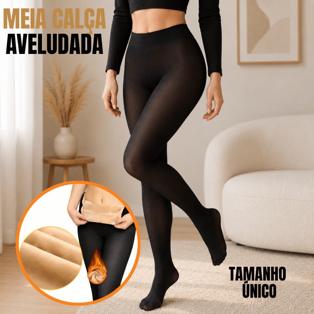 Meia Calça Térmica Peluciada Lã Grossa Super Quente Confortável Inverno Feminina Cintura Alta