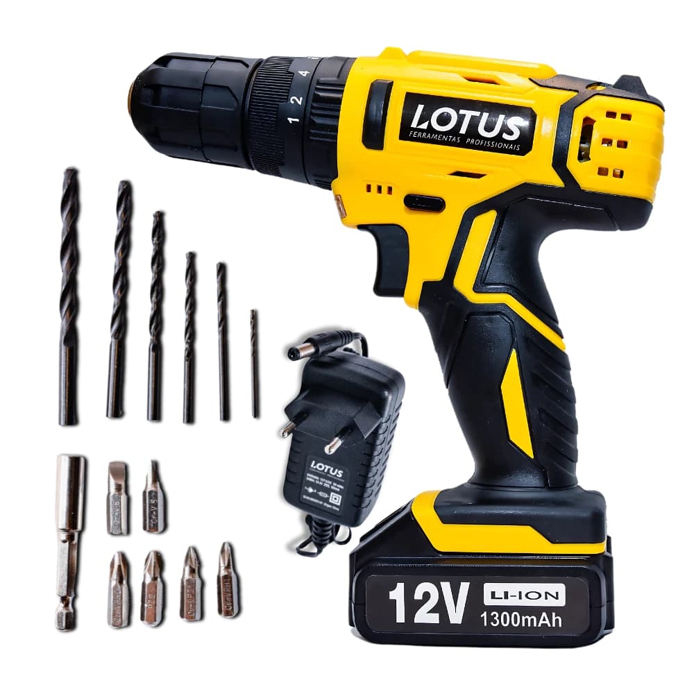 Furadeira E Parafusadeira Com Impacto 12v Bivolt + 14 Peças