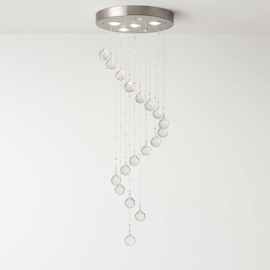 Lustre Luminária Teto Cristal K9 Legítimo Espiral Sala Jantar Base De Inox 30cm Luxo Moderno
