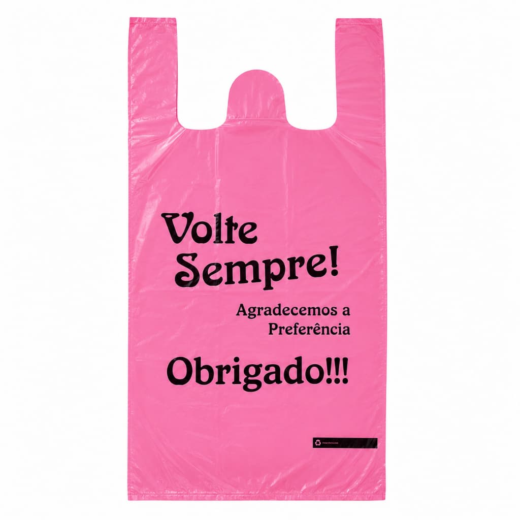 Sacola Plástica Rosa Reforçada (38x50) com Logo Volte Sempre | 100 UNIDADES