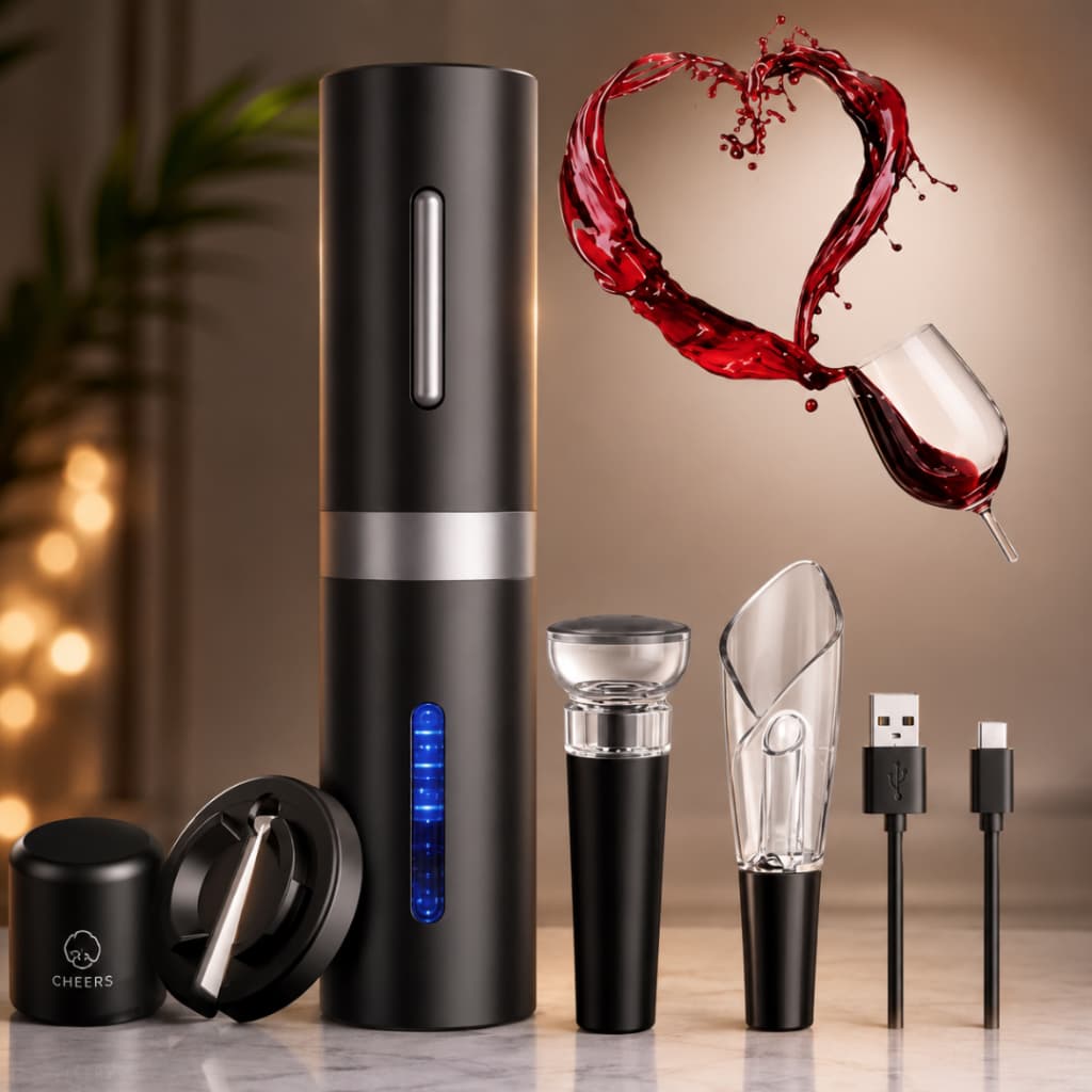 Kit Abridor Elétrico De Vinho Automático Saca Rolha - 4 UN