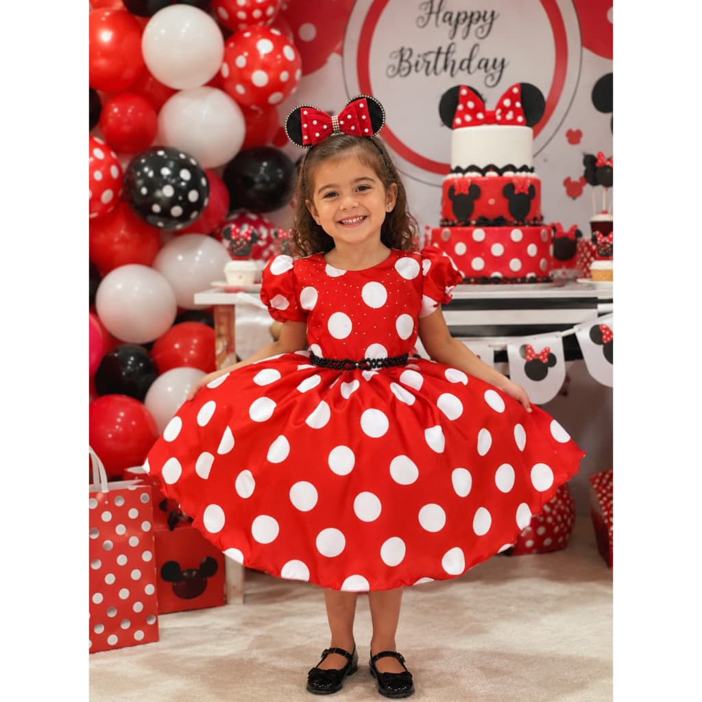Vestido Minnie Vermelha infantil Festa Luxo Aniversário Poá Menina de 1 a 8 anos