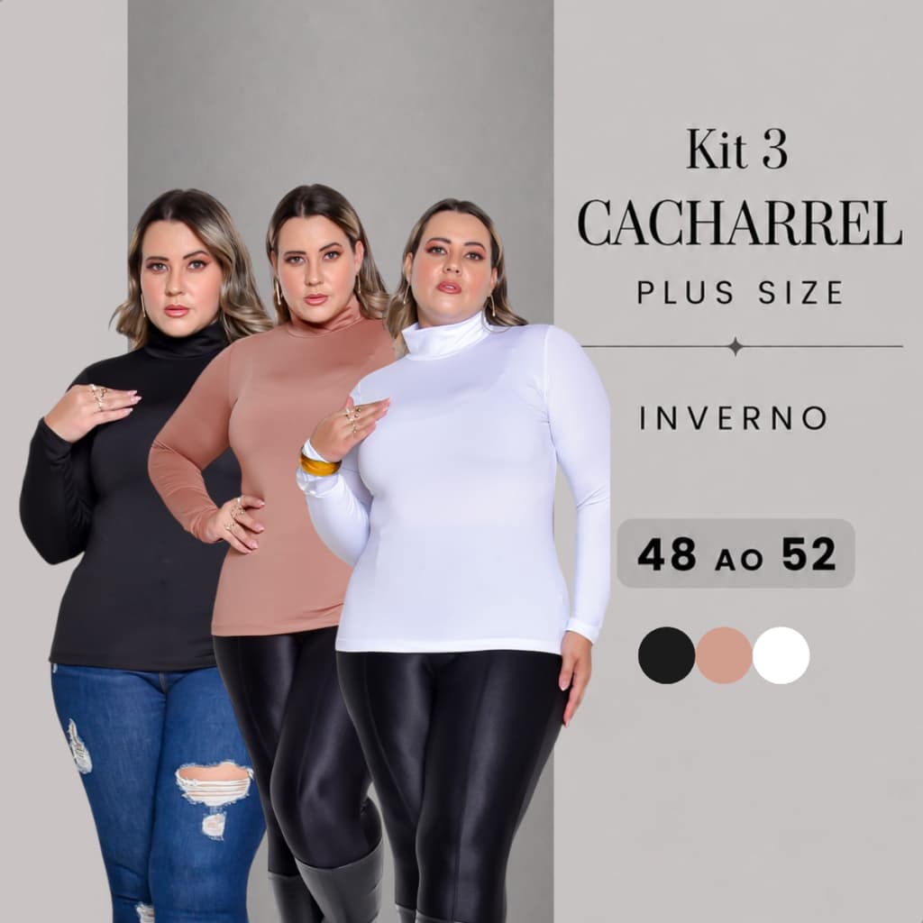 Kit 3 Cacharrel Feminina Plus Size Gola Alta Manga Longa Frio Inverno Conforto XG G1 G2