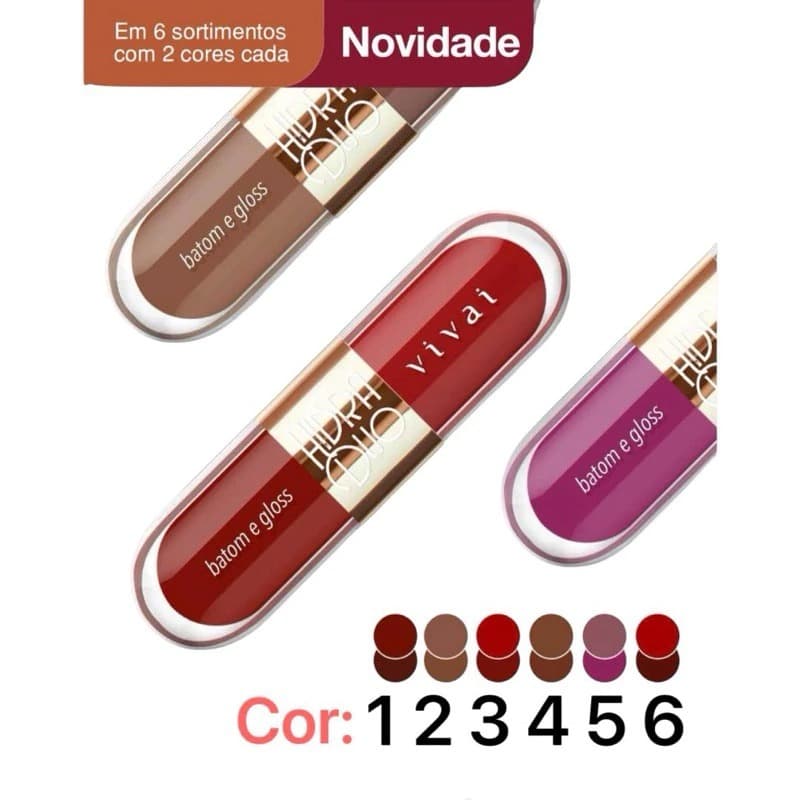 Batom e Gloss Duo Vivai 2 em 1 – Alta Pigmentação, Hidratação e Acabamento Perfeito
